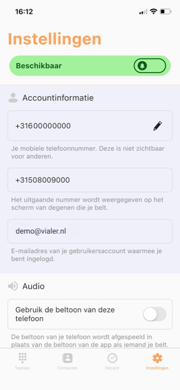 De instellingen van de Vialer app